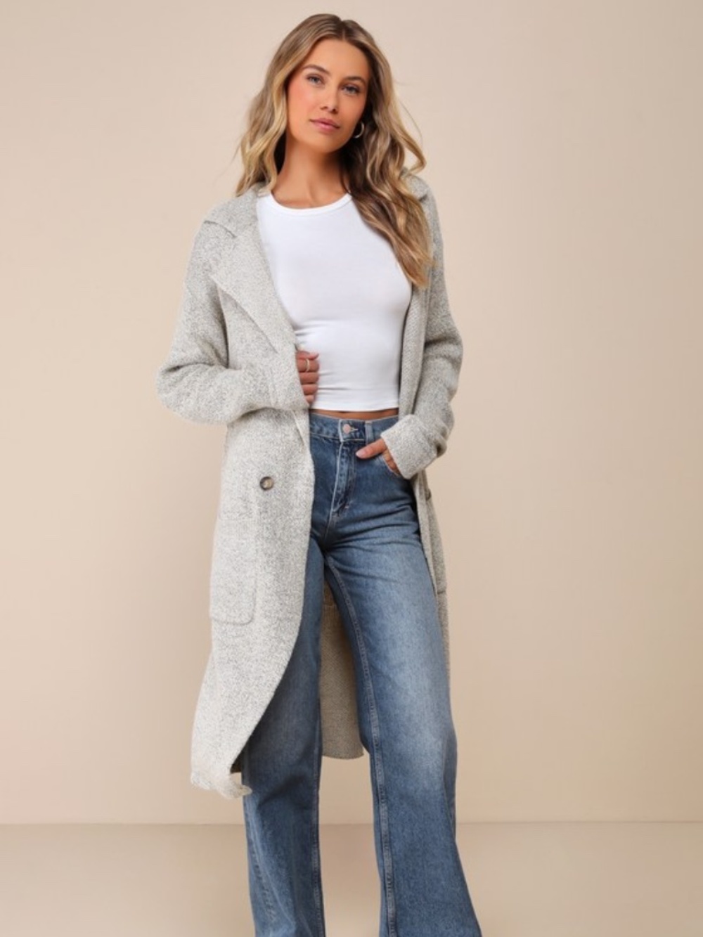 Lulus Cuddle Club Beige Marled Long Sleeve Coatigan - Size XXL